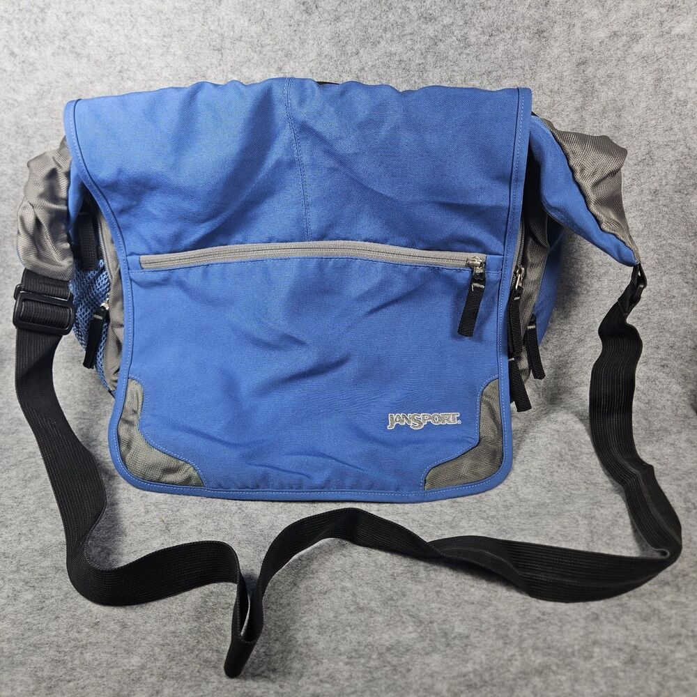 Jansport TM20 Blue Silver Trim Adjustable Crossbody Messenger Bag Work READ